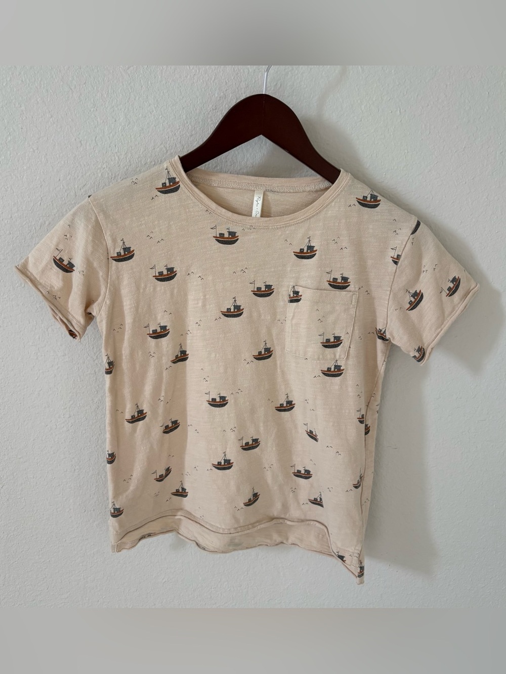 Rylee + Cru Raw Edge Tee Tugboats, Size 8-9